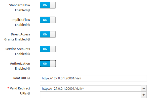 Client configuration screen on Keycloak